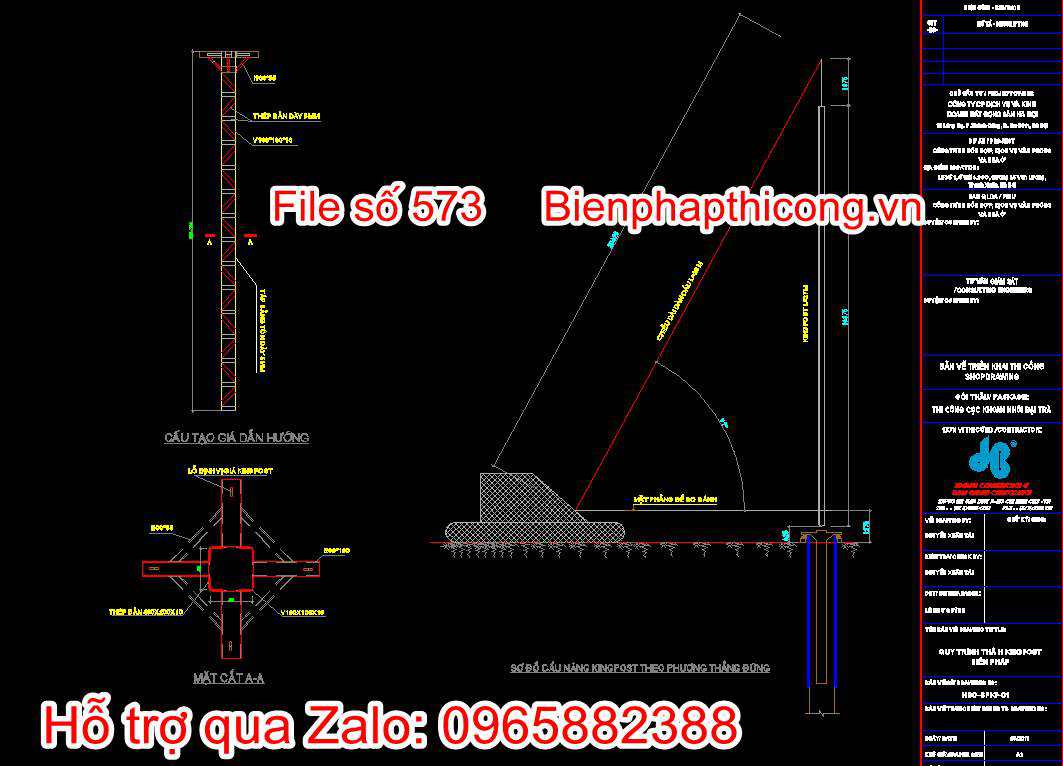 Bản vẽ sơ đồ cẩu nâng Kingpost theo phương thẳng đứng
