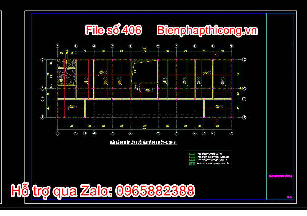 Bản vẽ thép lớp dưới sàn tầng 2 cad