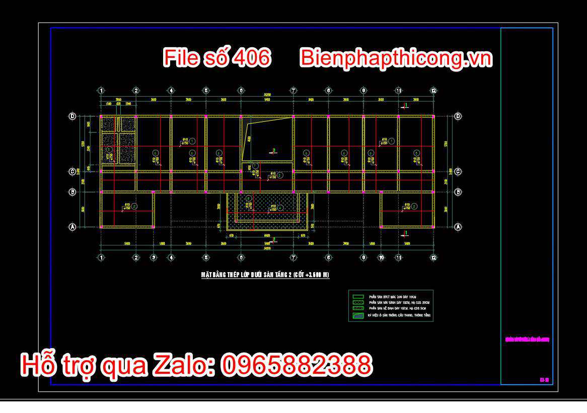 Bản vẽ thép lớp dưới sàn tầng 2 cad
