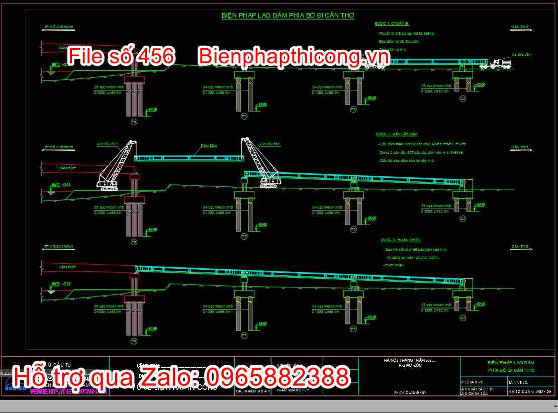 Bản vẽ biện pháp lap dầm phía bờ đi cad
