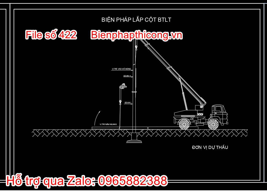 Bản vẽ biện pháp lắp cột BTLT cad.