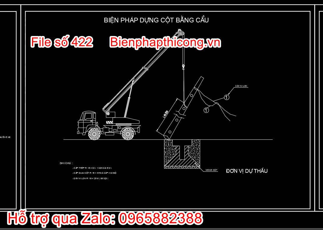 Bản vẽ biện pháp dựng cột bằng cẩu.