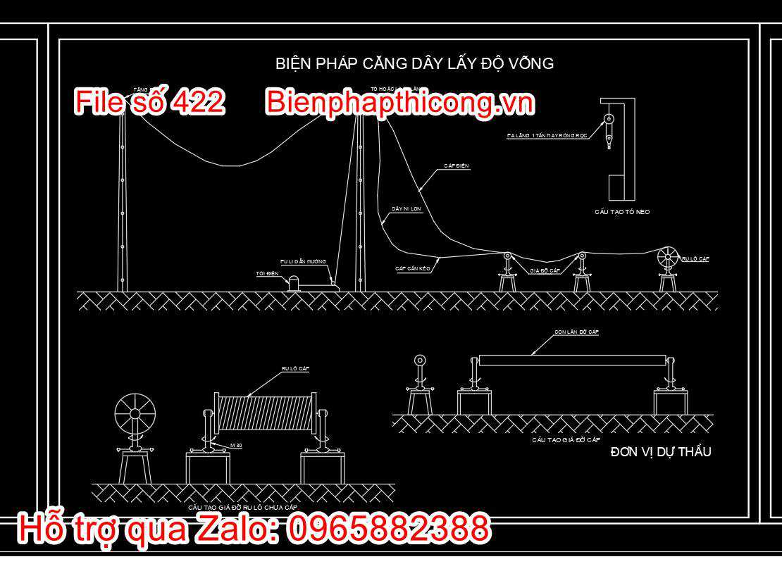 Bản vẽ biện pháp thi công căng dây lấy độ võng.