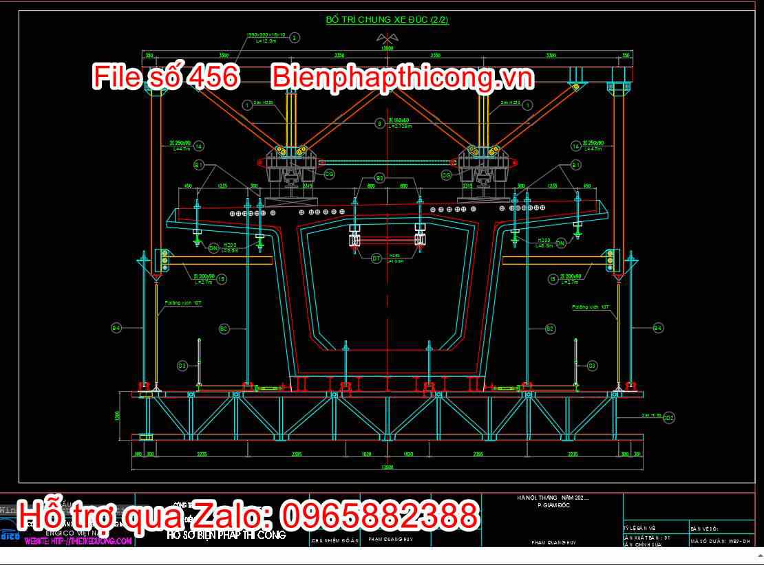 Bản vẽ biện pháp thi công cầu bố trí chung xe đúc.