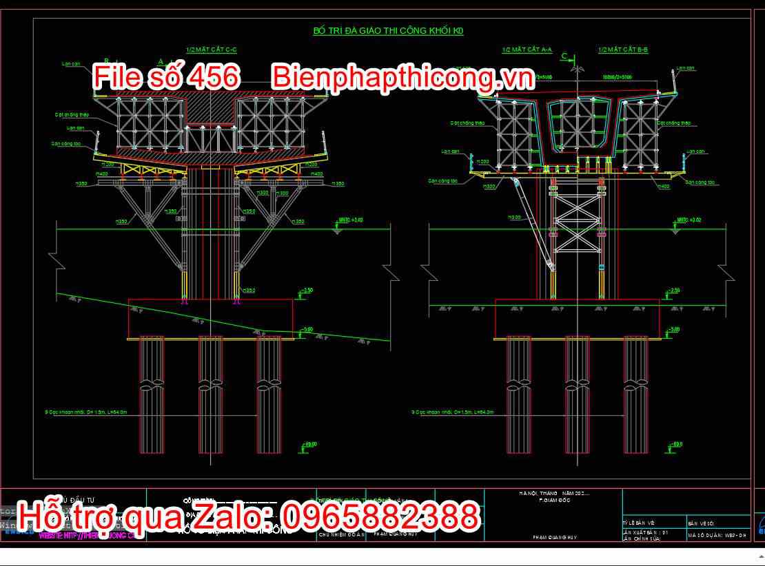 Bản vẽ biện pháp thi công cầu bố trí đà giáo thi công khối.