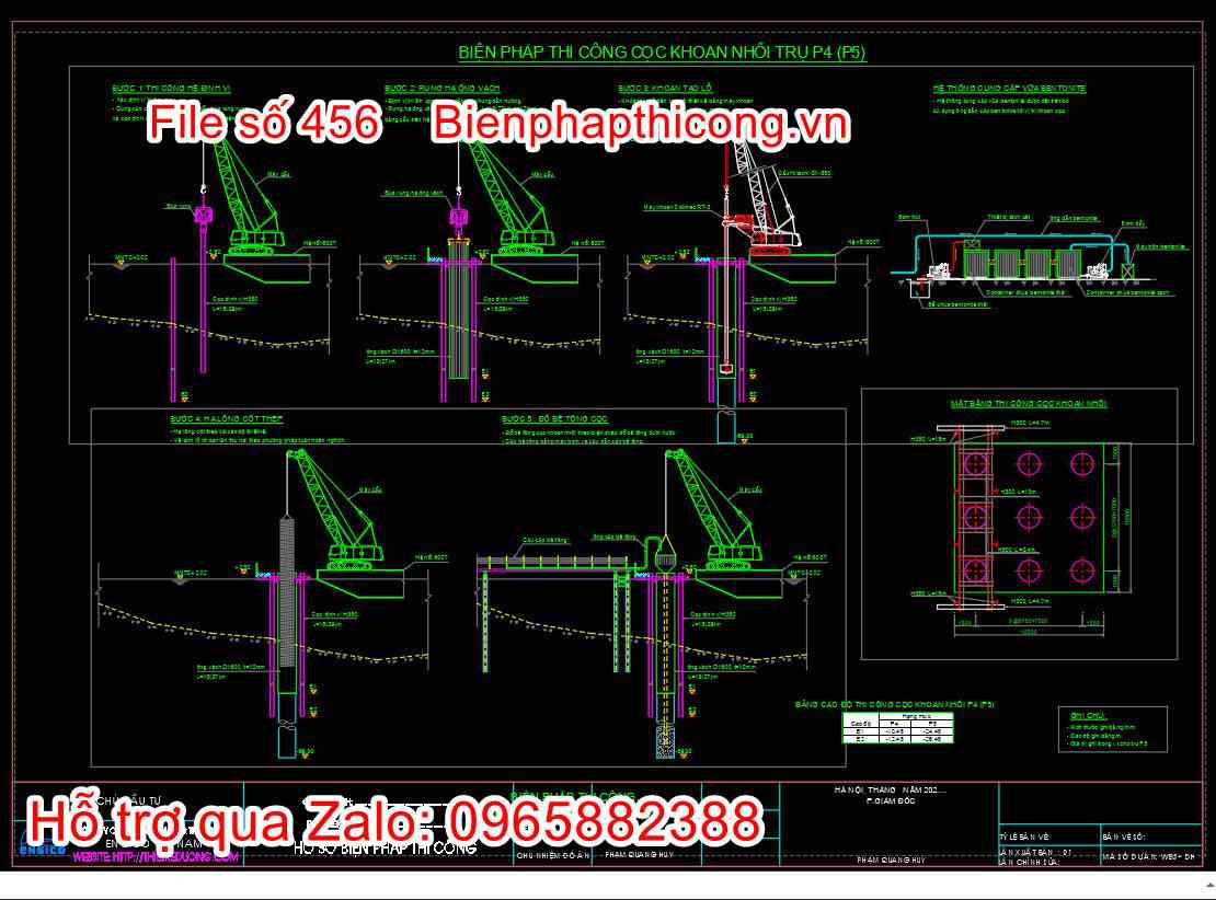 Bản vẽ biện pháp thi công cọc khoan nhồi trụ P4