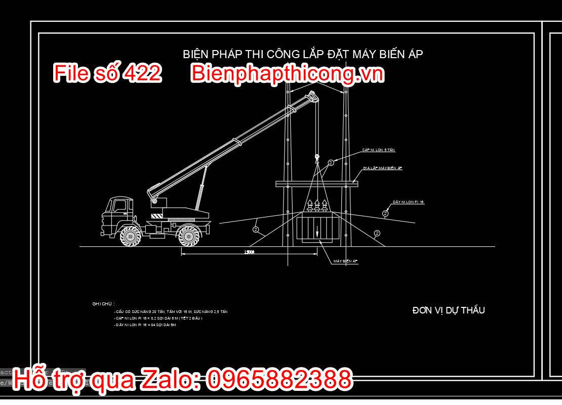 Bản vẽ biện pháp thi công lắp đặt máy biến áp.