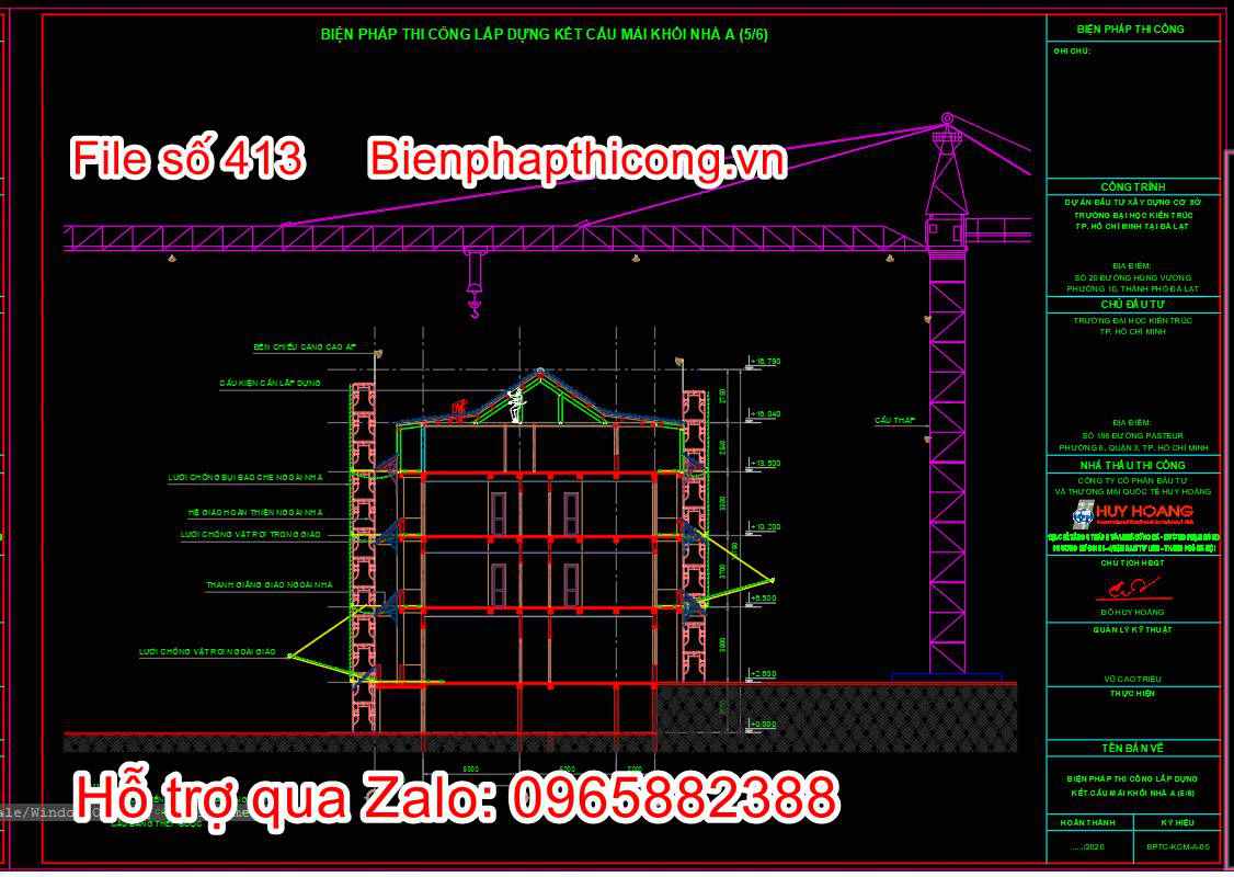 Bản vẽ biện pháp thi công lắp dựng kết cấu mái cad.