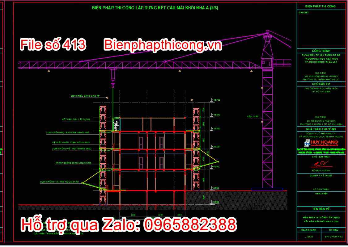Bản vẽ biện pháp thi công lắp dựng kết cấu mái nhà.