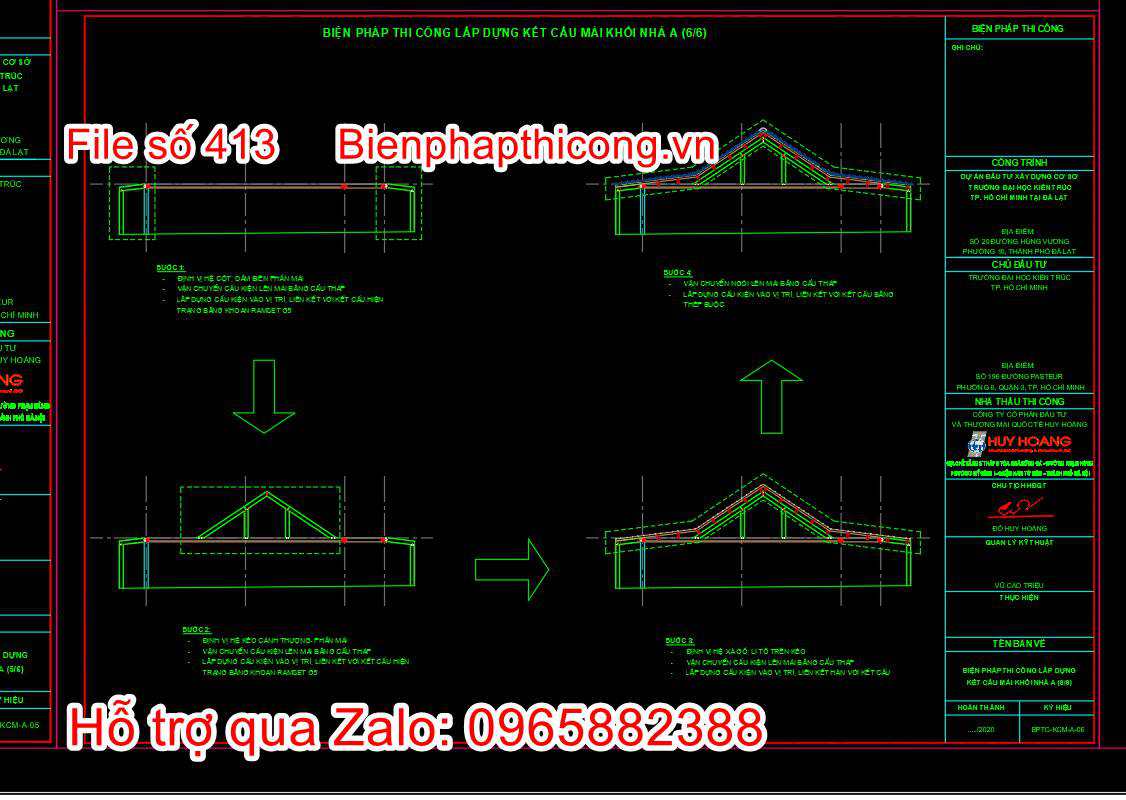 Bản vẽ biện pháp thi công lắp dựng kết cấu mái.