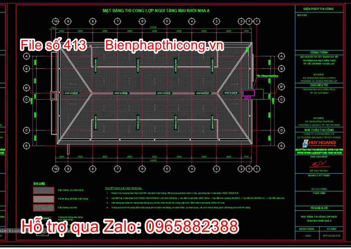 Bản vẽ biện pháp thi công lợp ngói tầng mái.