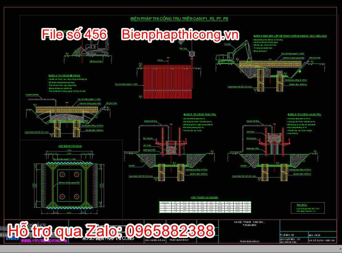 Bản vẽ biện pháp thi công trụ cầu trên cạn p1 p2 p7 p8