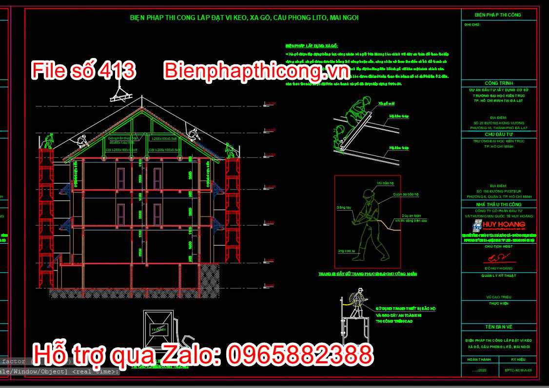 Bản vẽ biện pháp thi công vì kèo xà gồ cầu phong litô