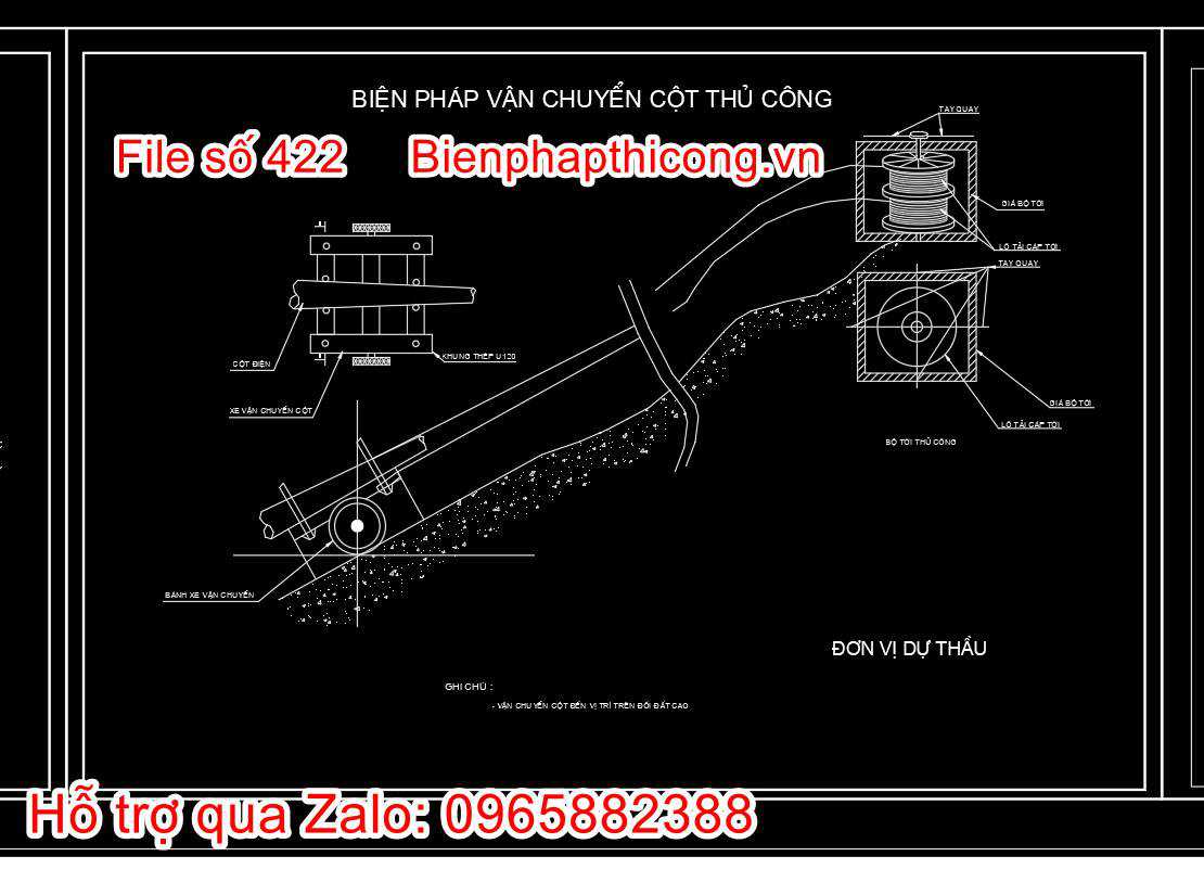 Bản vẽ biện pháp vận chuyển cột bằng thủ công.