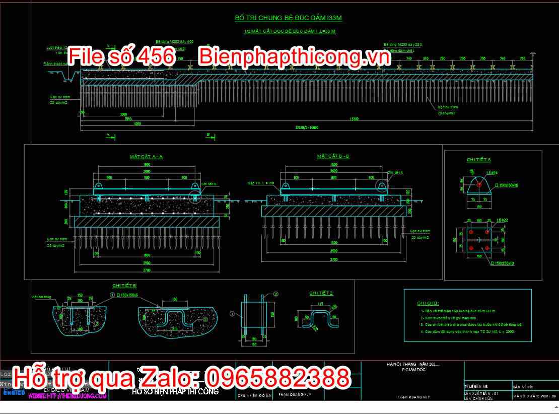 Bản vẽ bố trí chung bệ đúc dầm