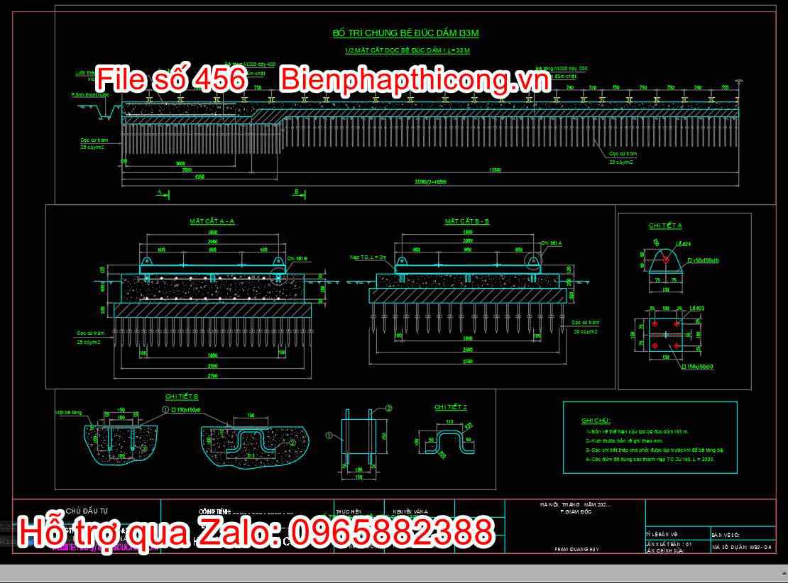 Bản vẽ biện pháp bố trú chung bệ đúc dầm.