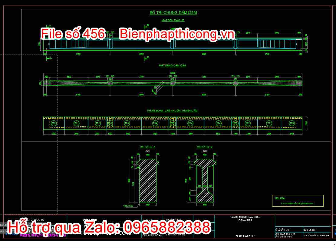 Bản vẽ biện pháp bố trú chung bệ đúc dầm.