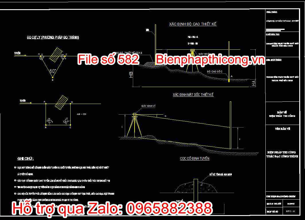 Bản vẽ biện pháp thi công công trình hạ tầng kỹ thuật cad. 3 Bản vẽ bptc trắc đạc công trình