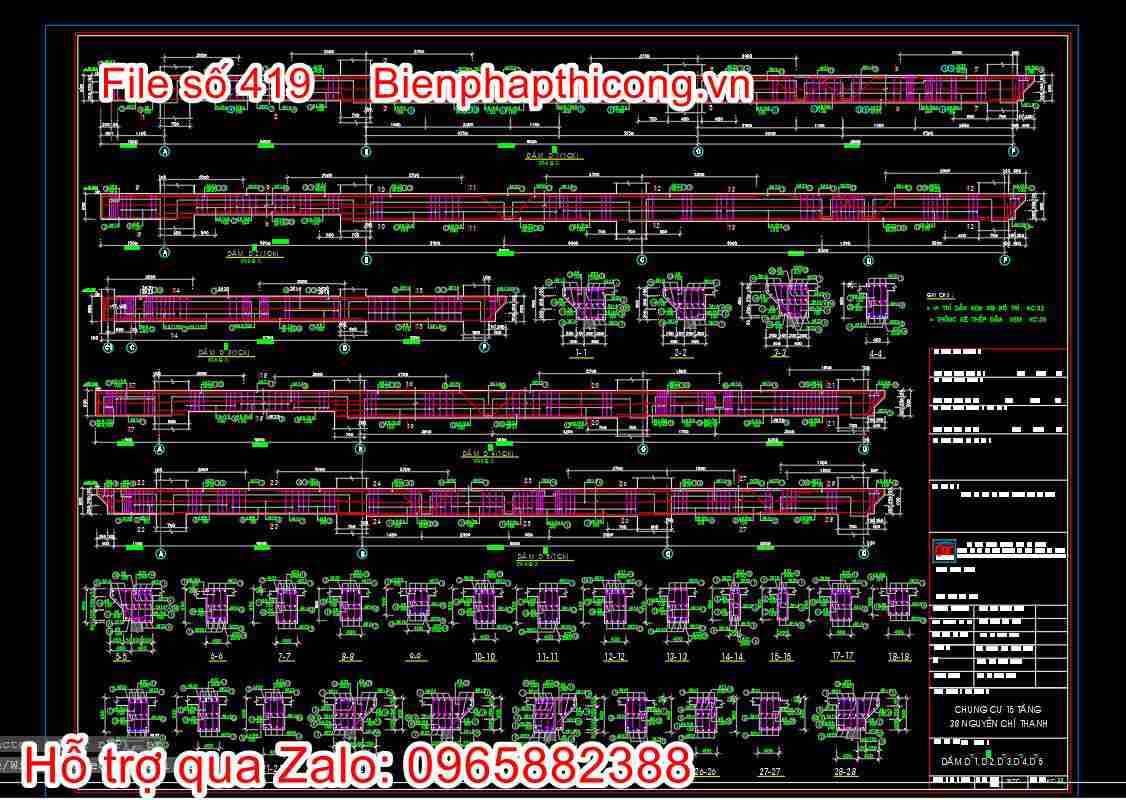 Bản vẽ thiết kế nhà chung cư 18 tầng autocad hay. 23 Bản vẽ chi tiết dầm chung cư cad.