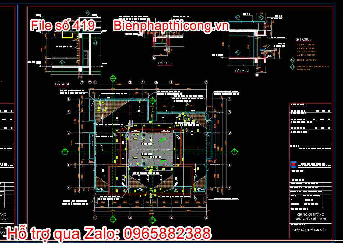 Bản vẽ thiết kế nhà chung cư 18 tầng autocad hay. 8 Bản vẽ mặt bằng tầng mái nhà chung cư cad.