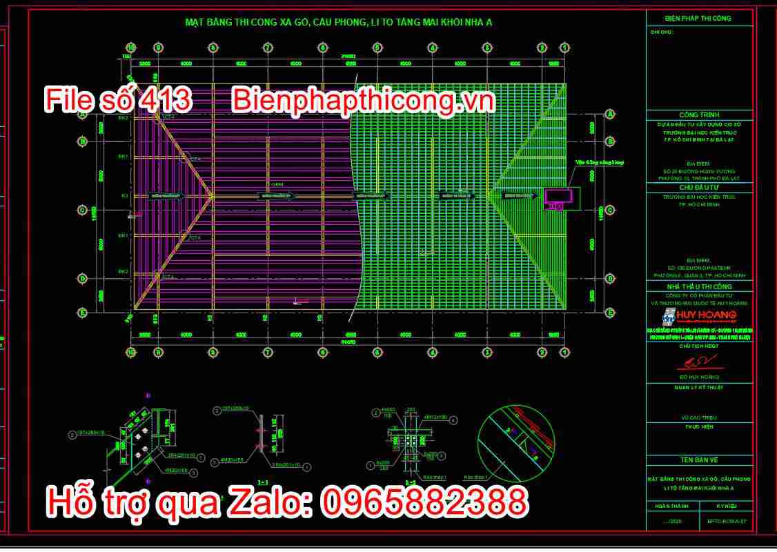 Bản vẽ mặt bằng xà gồ cầu phong litô mái.