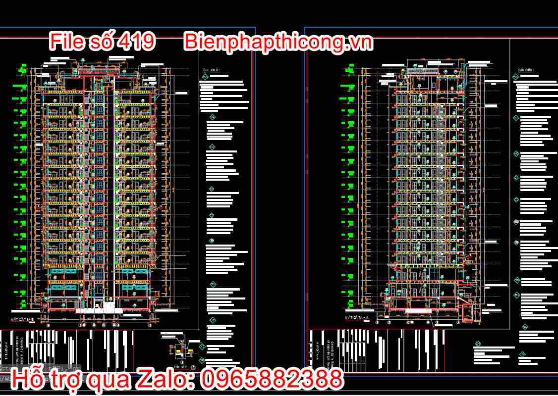 Bản vẽ thiết kế nhà chung cư 18 tầng autocad hay. 10 Bản vẽ mặt cắt chung cư 18 tầng cad.
