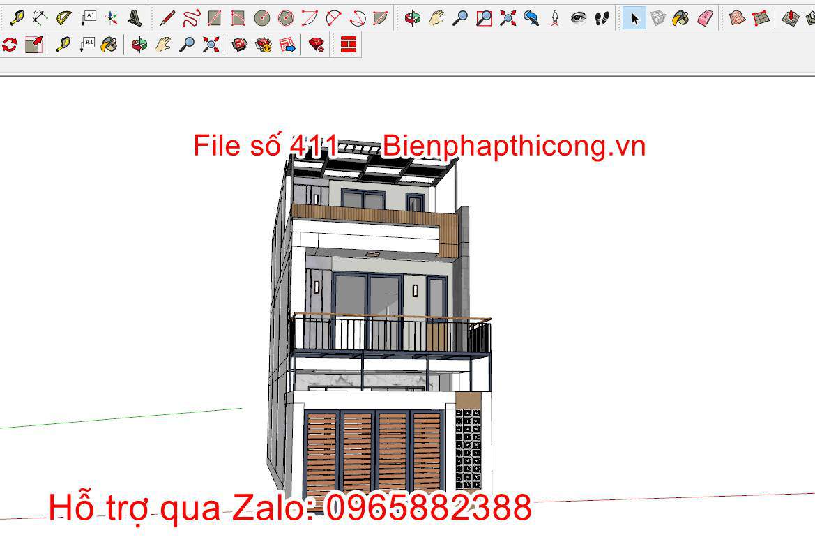 Bản vẽ file sketchup nhà 3 tầng 5m x 15m đẹp