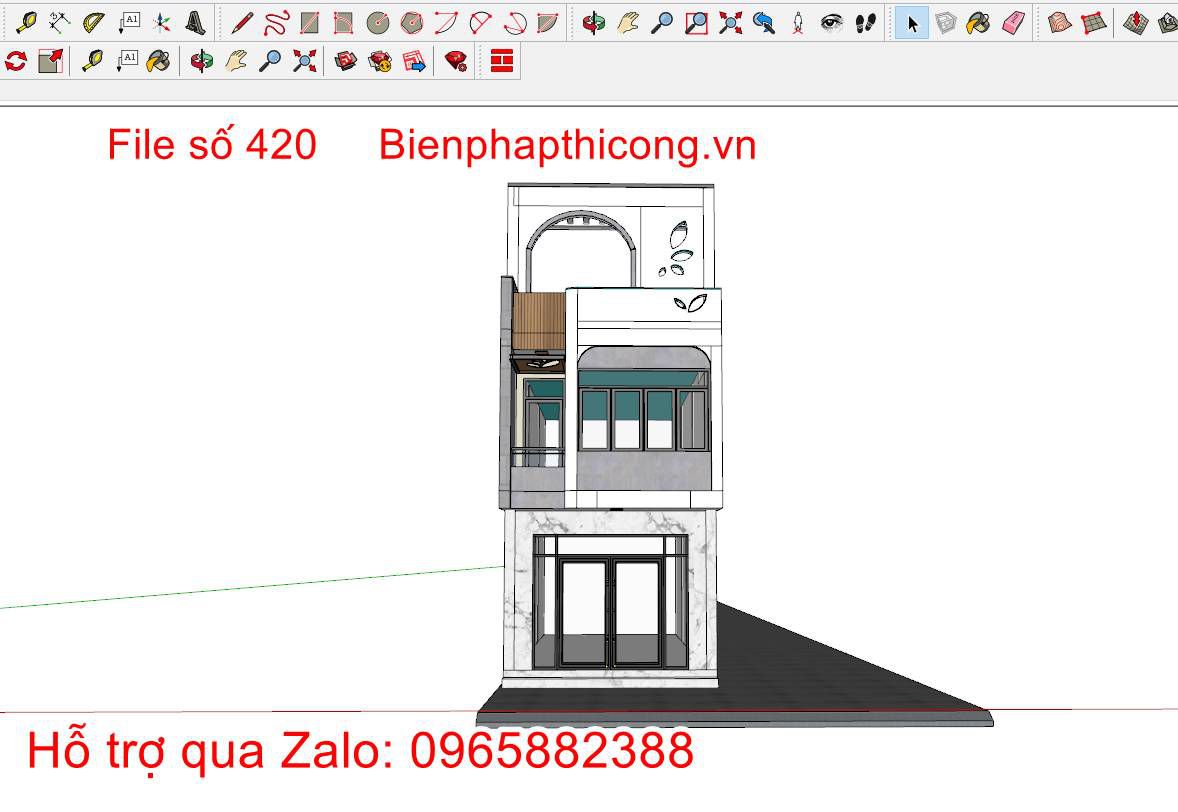 Hồ sơ bản vẽ thiết kế nhà phố 2 tầng 4,5m x 11m full cad 12 Bản vẽ thiết kế 3d ngoại thất sketchup nhà 2 tầng