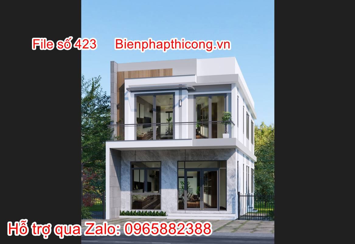 Bản vẽ thiết kế nhà phố 2 tầng cad 7m x 14m