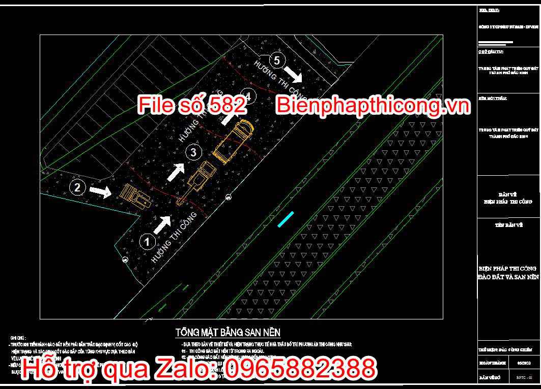 Bản vẽ biện pháp thi công công trình hạ tầng kỹ thuật cad. 5 Bản vẽ tổng mặt bằng san nền