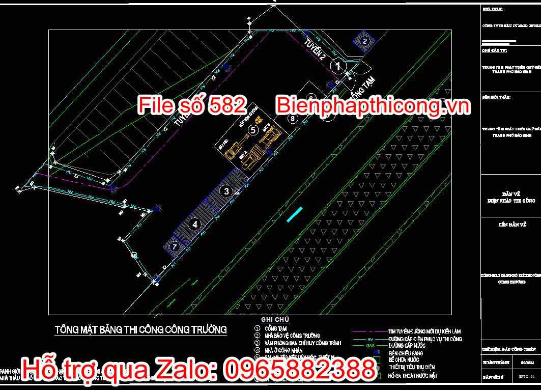 Bản vẽ biện pháp thi công công trình hạ tầng kỹ thuật cad. 6 Bản vẽ tổng mb thi công công trường