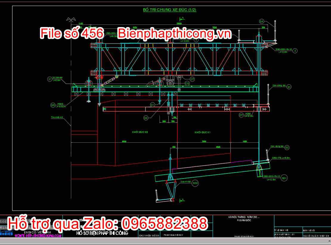 Bản vẽ biện pháp thi công cầu bố trí chung xe đúc.