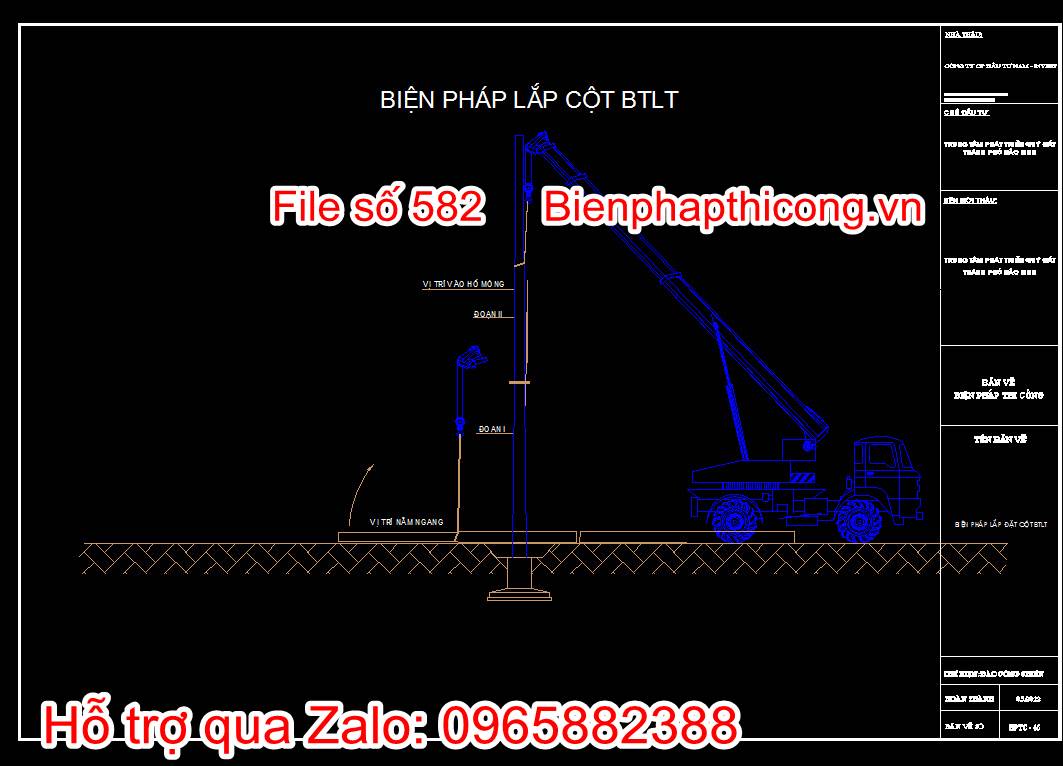 Bản vẽ biện pháp thi công công trình hạ tầng kỹ thuật cad. 27 Bản vẽ biện pháp lắp cột BTLT