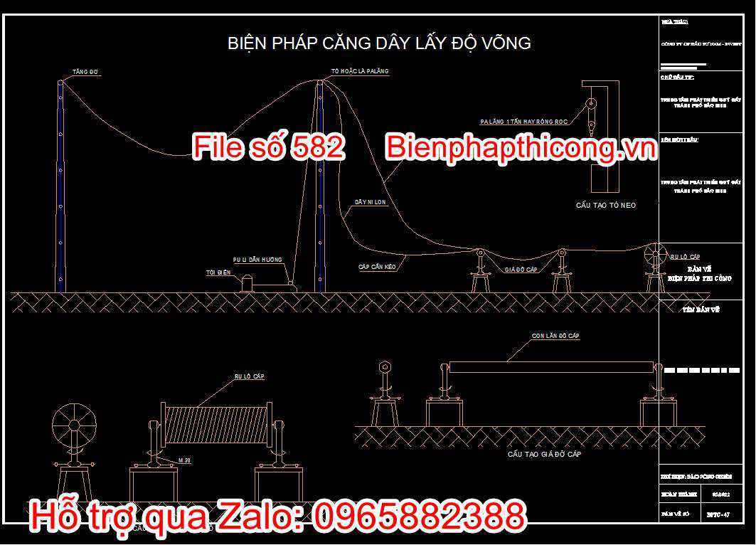 Bản vẽ biện pháp thi công công trình hạ tầng kỹ thuật cad. 30 Bản vẽ biện pháp căng dây lấy độ võng 1