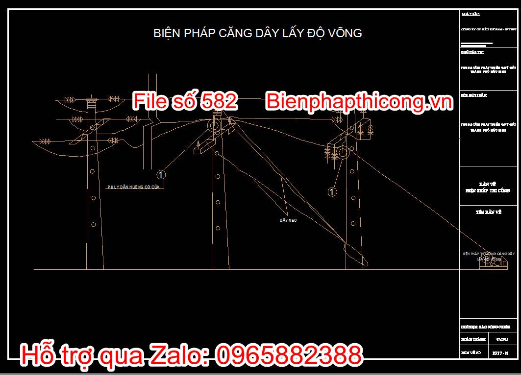 Bản vẽ biện pháp thi công công trình hạ tầng kỹ thuật cad. 31 Bản vẽ biện pháp căng dây lấy độ võng 2