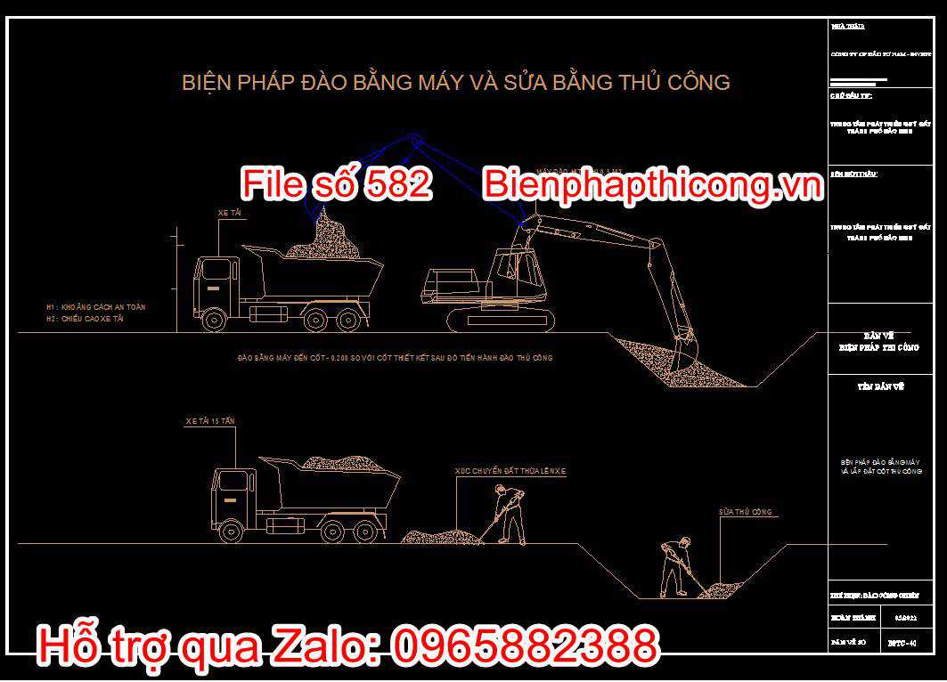 Bản vẽ biện pháp thi công công trình hạ tầng kỹ thuật cad. 32 Bản vẽ biện pháp đào bằng máy và sửa bằng thủ công