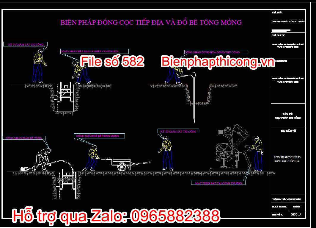 Bản vẽ biện pháp thi công công trình hạ tầng kỹ thuật cad. 37 Bản vẽ biện pháp đóng cọc tiếp địa và đổ bê tông móng