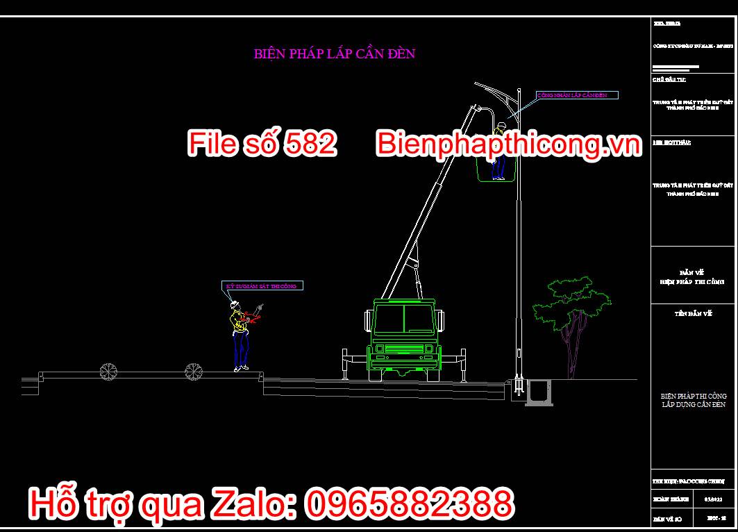 Bản vẽ biện pháp thi công công trình hạ tầng kỹ thuật cad. 38 Bản vẽ biện pháp lắp cần đèn