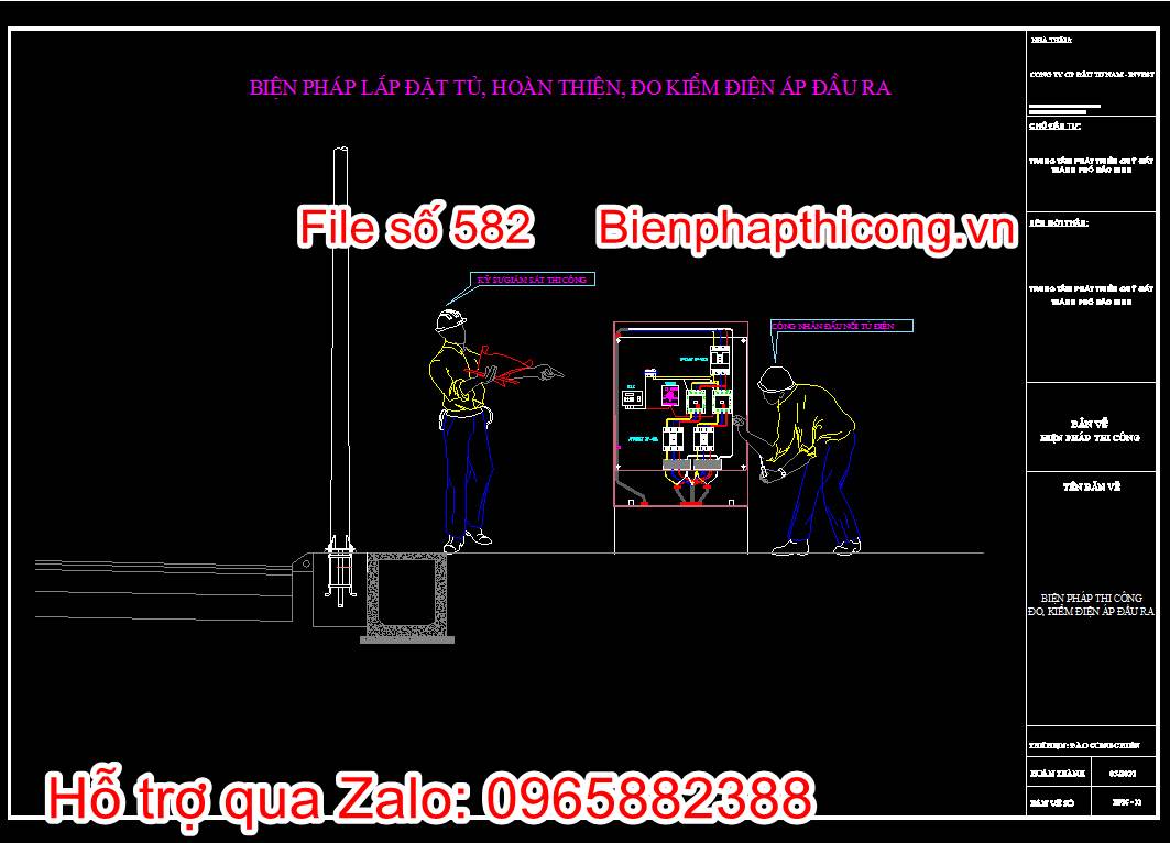 Bản vẽ biện pháp thi công công trình hạ tầng kỹ thuật cad. 42 Bản vẽ biện pháp lắp đặt tủ, hoàn thiện, đo kiểm điện áp đầu ra