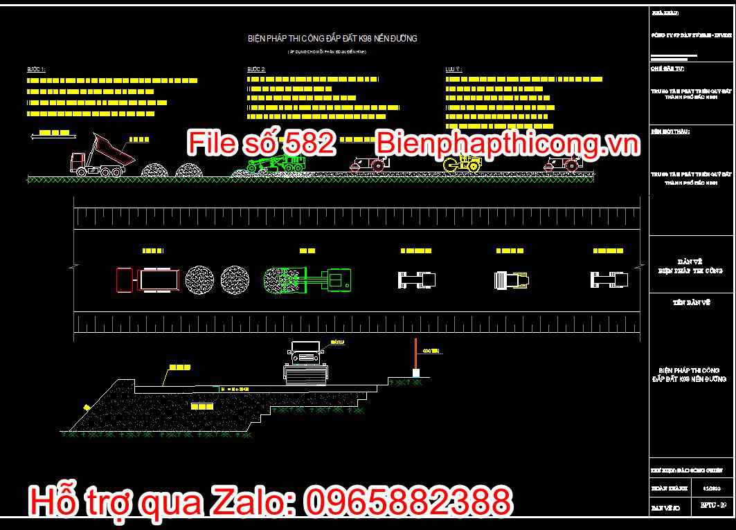 Bản vẽ biện pháp thi công công trình hạ tầng kỹ thuật cad. 8 Bản vẽ bptc đắp đất nền đường