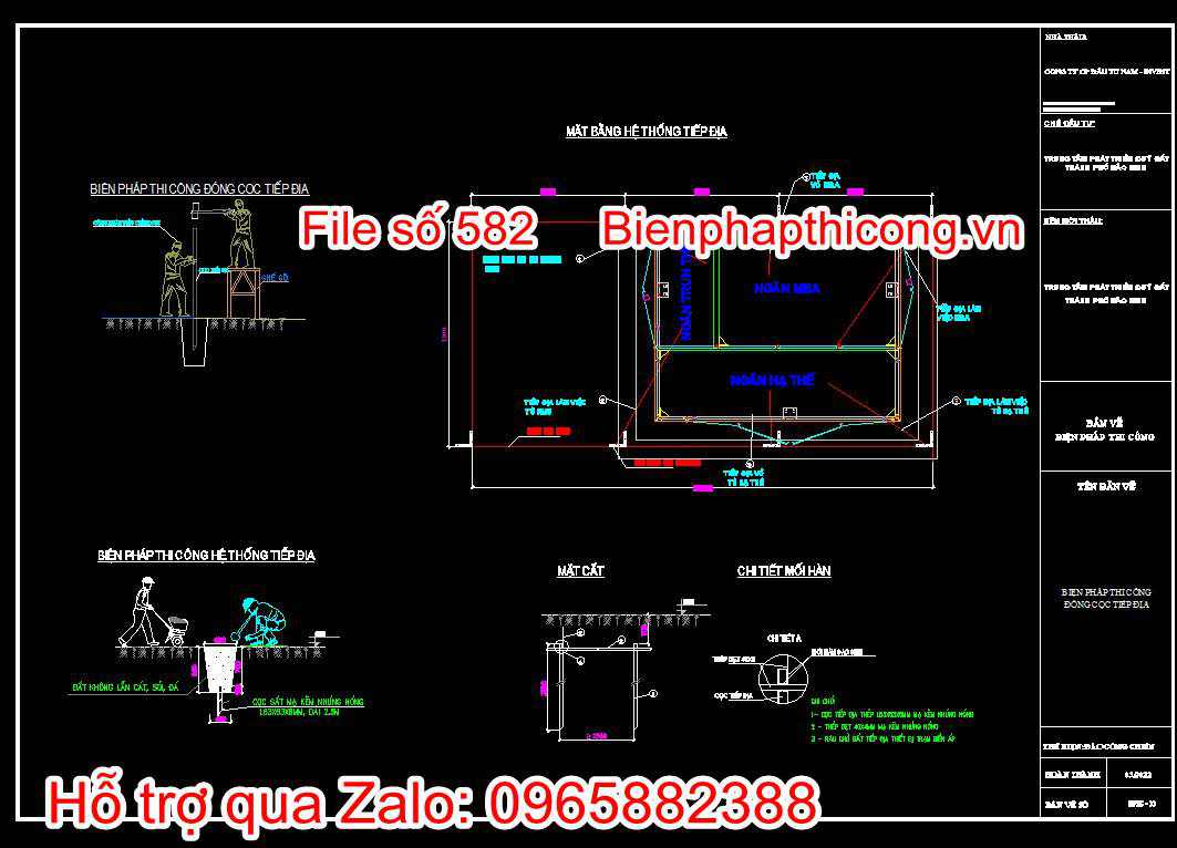 Bản vẽ biện pháp thi công công trình hạ tầng kỹ thuật cad. 43 Bản vẽ bptc đóng cọc tiếp địa