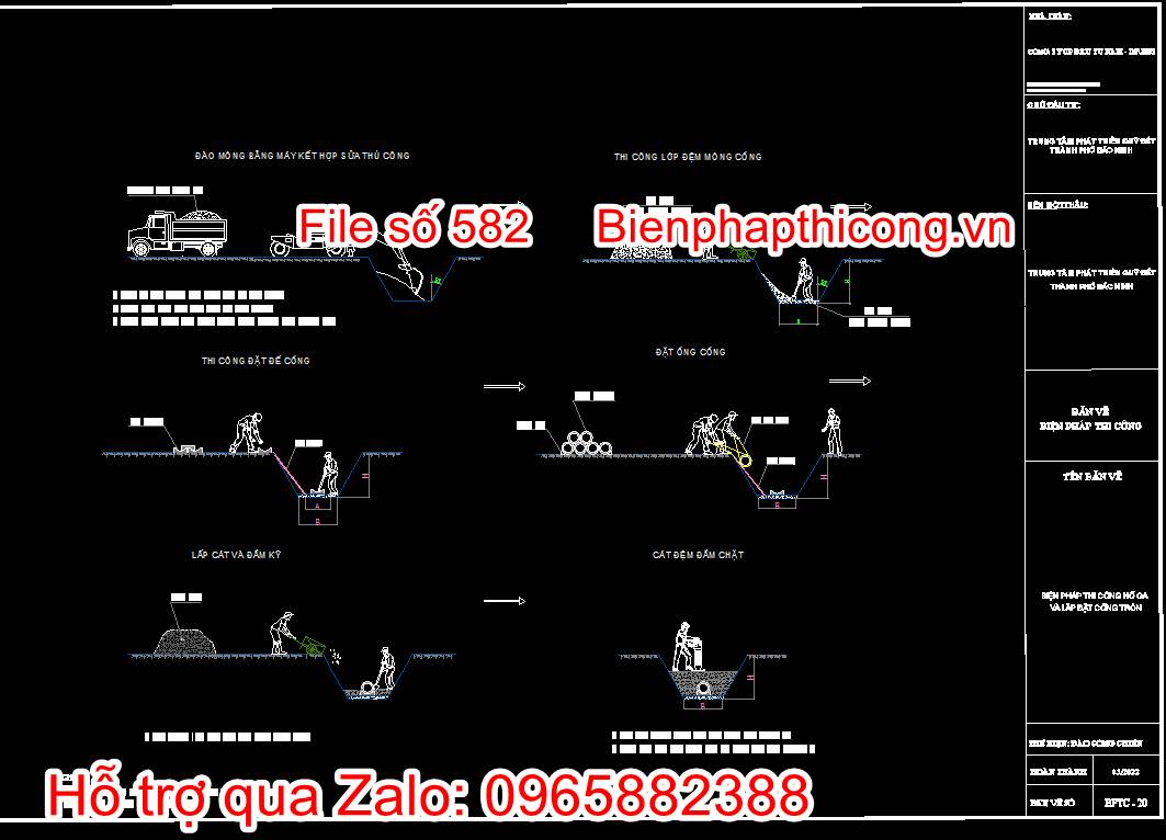 Bản vẽ biện pháp thi công công trình hạ tầng kỹ thuật cad. 19 Bản vẽ bptc hố ga và lắp đặt cống tròn