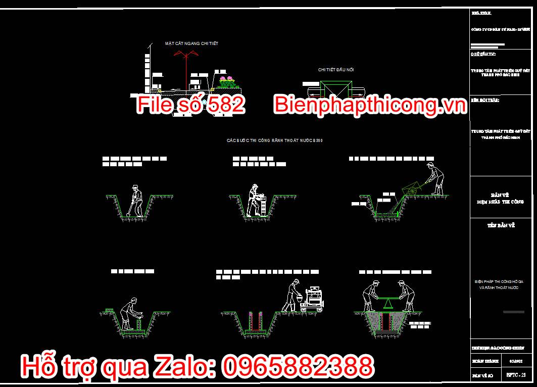 Bản vẽ biện pháp thi công công trình hạ tầng kỹ thuật cad. 20 Bản vẽ bptc hố ga và rãnh thoát nước 1