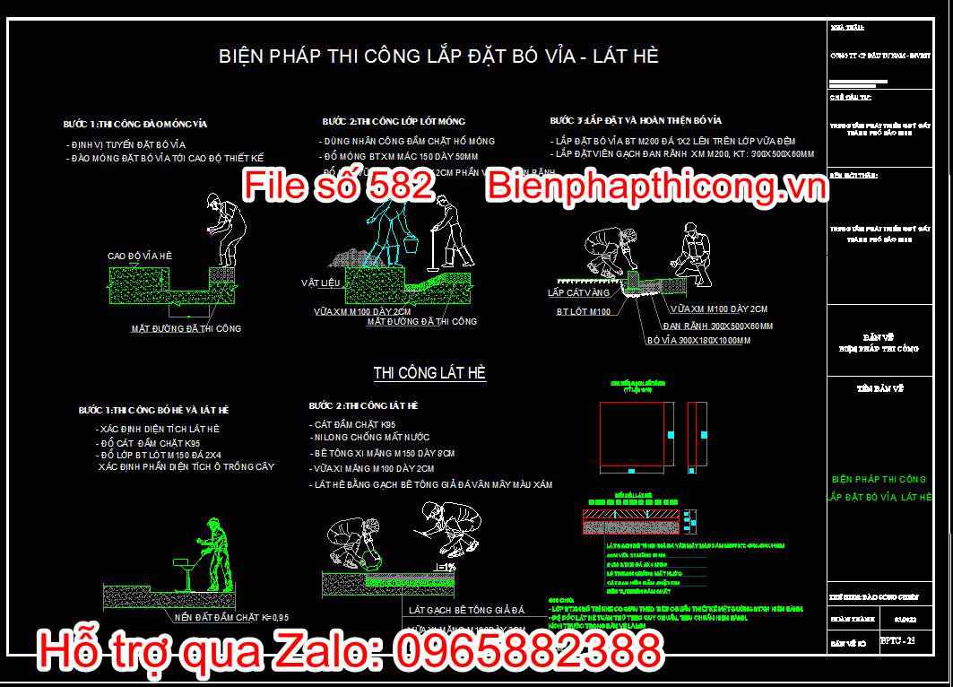 Bản vẽ biện pháp thi công công trình hạ tầng kỹ thuật cad. 24 Bản vẽ bptc lắp đặt bó vỉa, lát hè 1