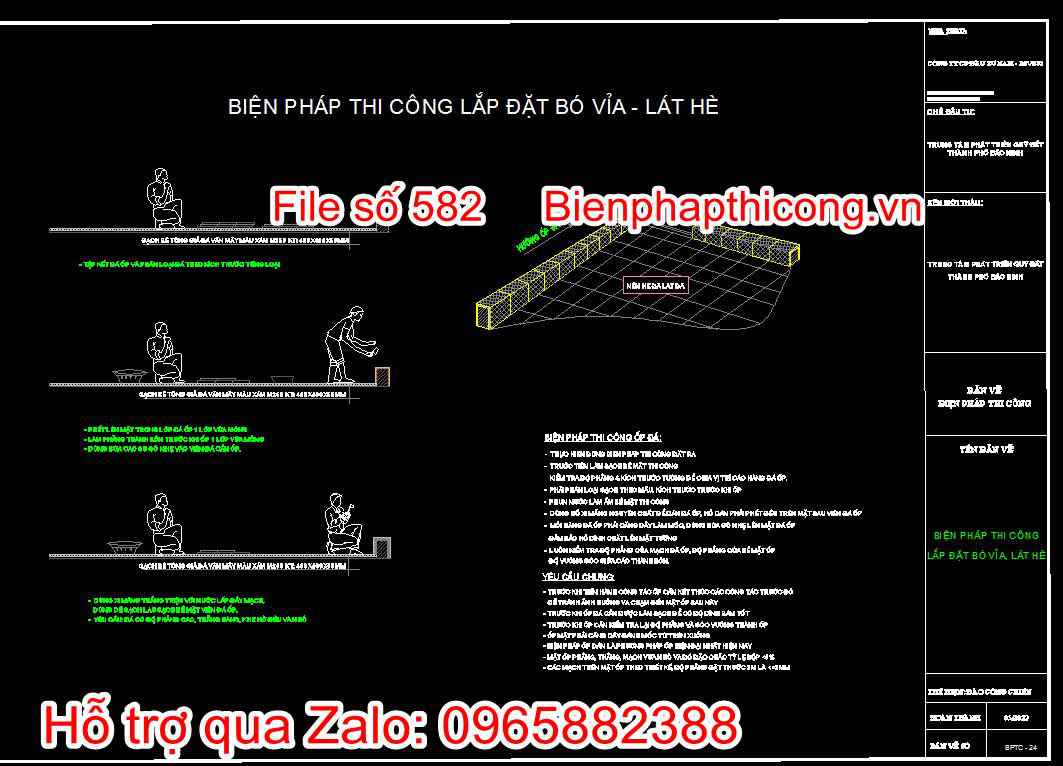 Bản vẽ biện pháp thi công công trình hạ tầng kỹ thuật cad. 25 Bản vẽ bptc lắp đặt bó vỉa, lát hè 2