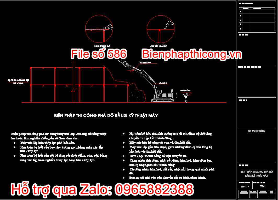 Bản vẽ biện pháp thi công phá dỡ bằng kỹ thuật máy