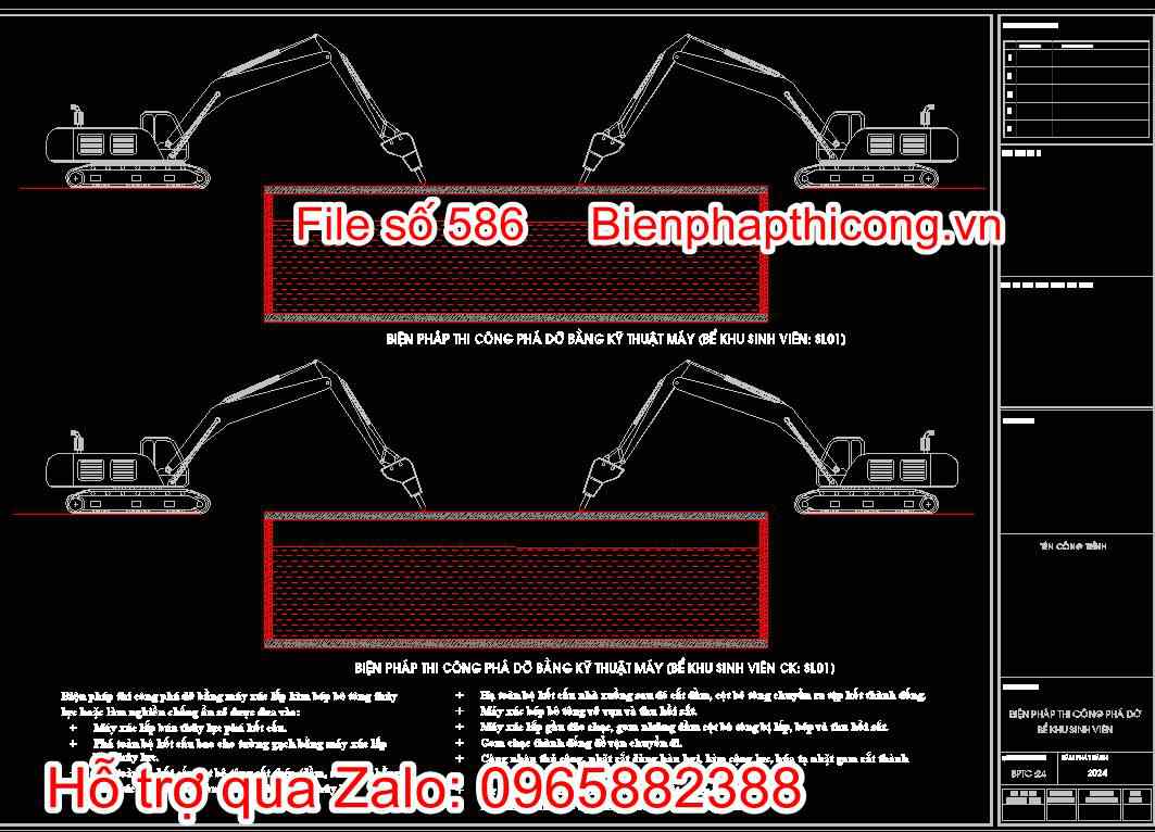 Bản vẽ biện pháp thi công phá dỡ bể khu sinh viên