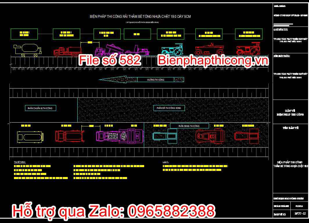 Bản vẽ biện pháp thi công công trình hạ tầng kỹ thuật cad. 13 Bản vẽ bptc rải thảm bê tông nhựa chặt