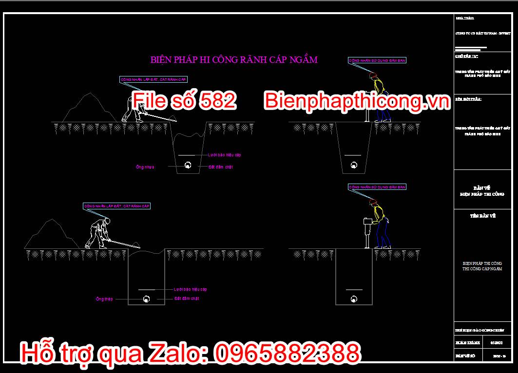 Bản vẽ biện pháp thi công công trình hạ tầng kỹ thuật cad. 45 Bản vẽ bptc rãnh cáp ngầm