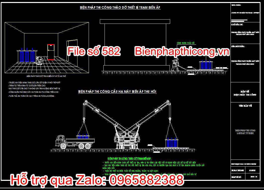 Bản vẽ biện pháp thi công công trình hạ tầng kỹ thuật cad. 46 Bản vẽ bptc tháo dỡ thiết bị trạm biến áp